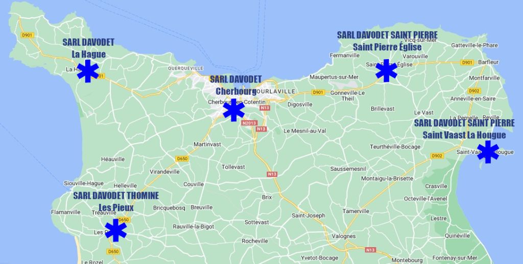 Emplacement des 5 établissements DAVODET